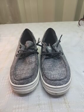 Skechers Women's Gray Slip-On Loafers with Polka Dot Laces